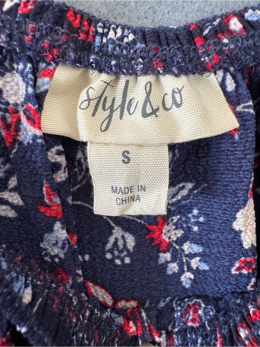 STYLE & CO Navy Floral Off Shoulder Dress Small NWT Boho Pockets - Picture 7 of 10